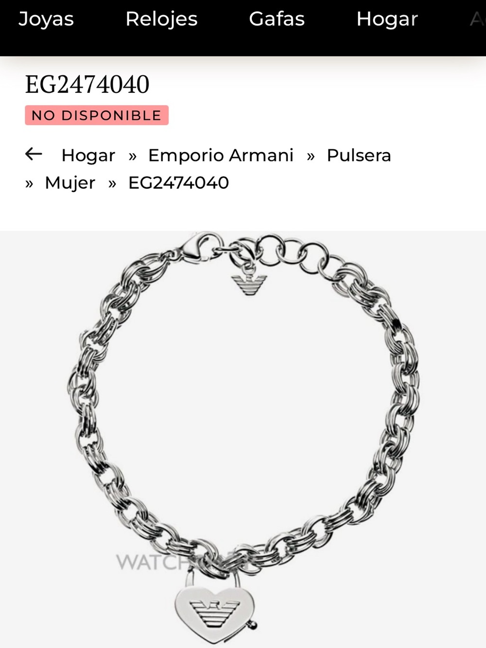 Emporio Armani Stainless steel Heart Padlock Link Bracelet